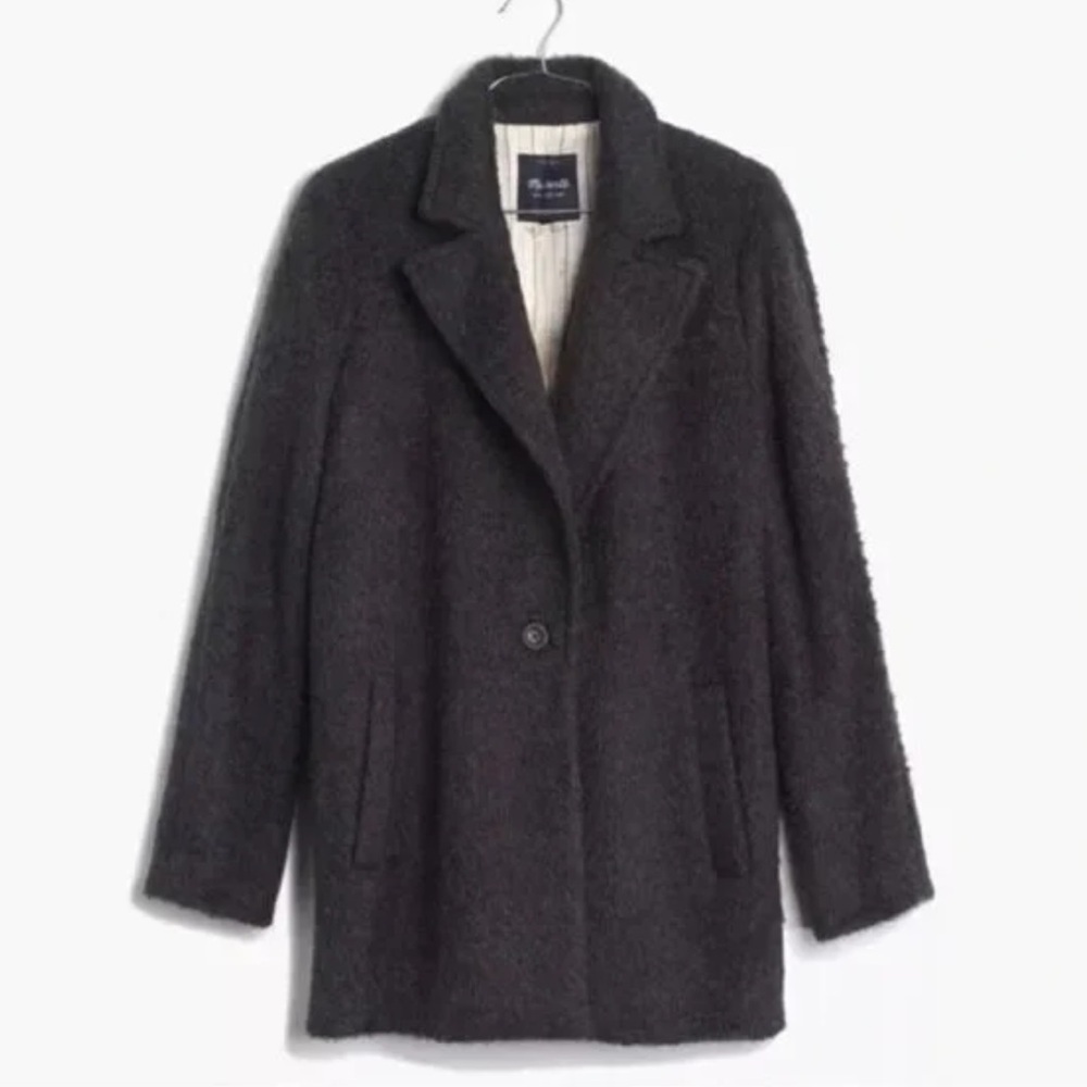 Madewell Brushweave Cocoon Grey Wool Blend Furry Trench Blazer Jacket Coat